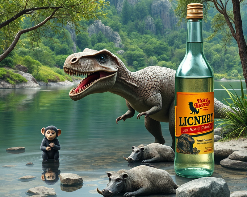 lake, dinosaur, bottle, mickey mouse, anteater, monkey